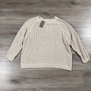 NEW J. Jill  Women's Sweater Crochet Knit Cottagecore Spring Casual 1X Cream
